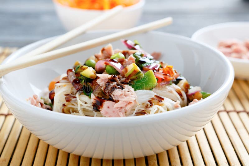 Chinese Noodles with Tuna in a Bowl Stock Image Image of colorful, noodles 48693503