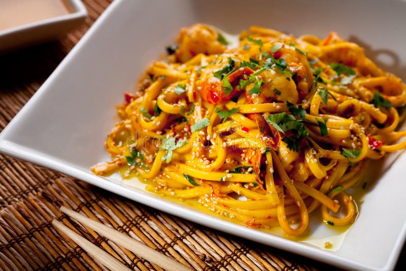 Chinese Noodles with Shrimp Stock Photo - Image of restaurant, pasta