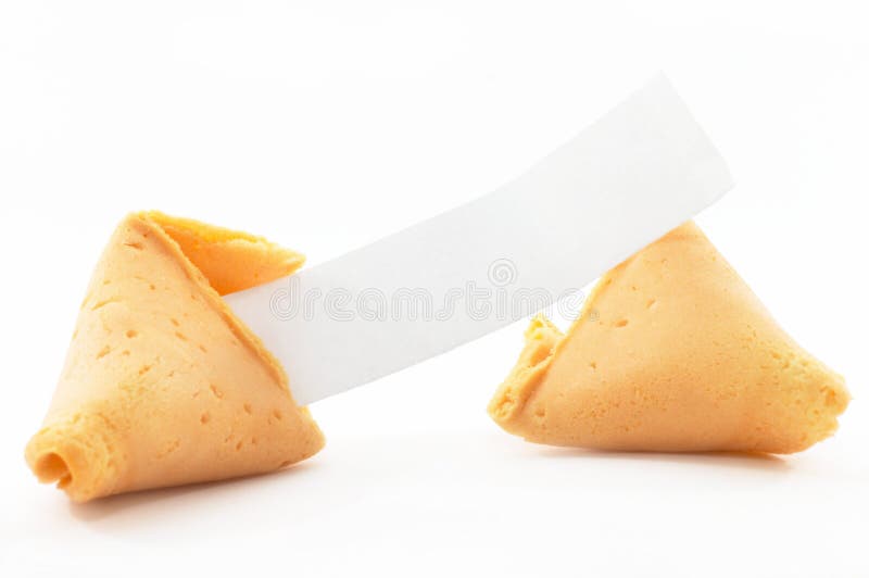 Chinese Fortune Cookie open with blank paper, on white background. Chinese Fortune Cookie open with blank paper, on white background