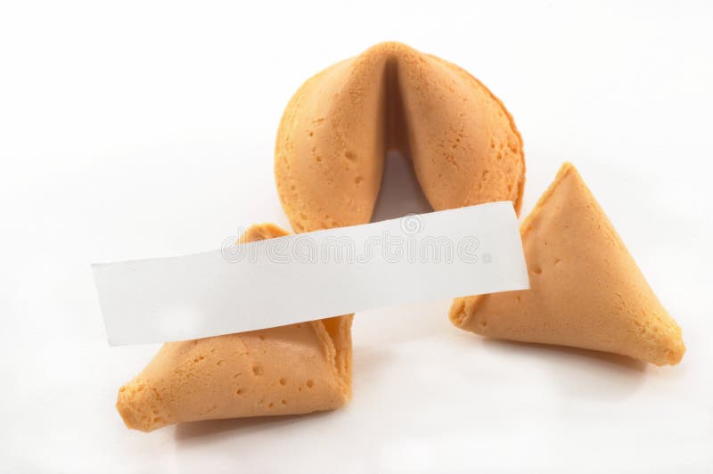 Chinese Fortune Cookie open with blank paper, on is unopened on white background. Chinese Fortune Cookie open with blank paper, on is unopened on white background