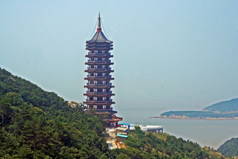 Chinese pagoda and sea