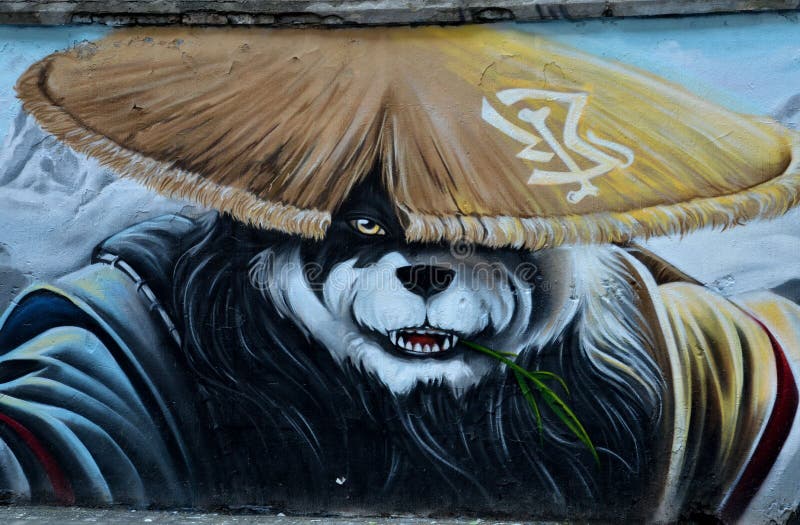 Chinese panda wall graffiti street art Shanghai China