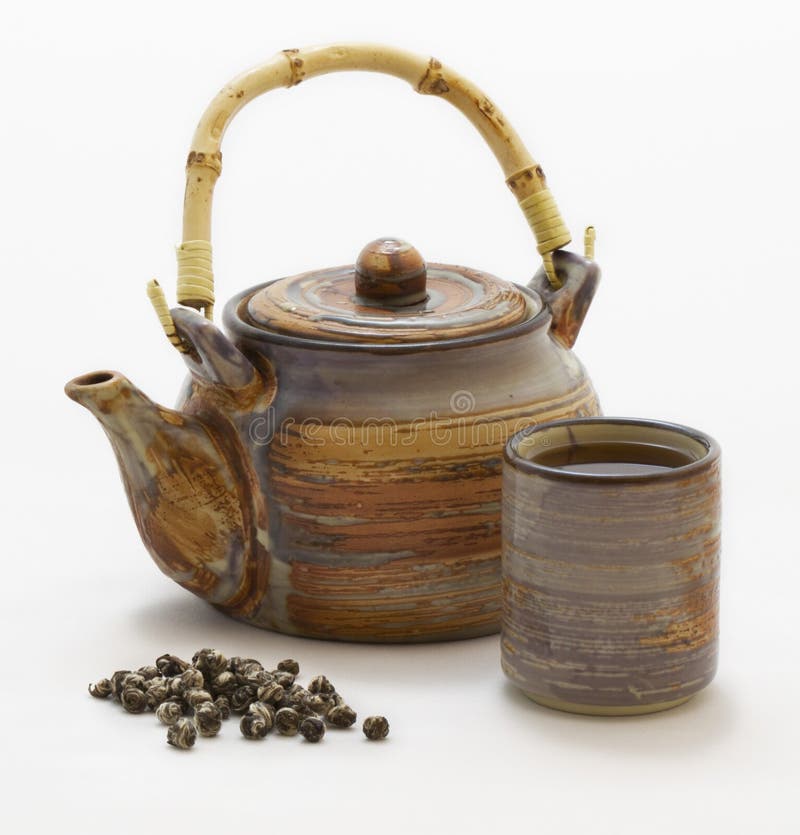 Chinese pearl jasmine green tea and pot