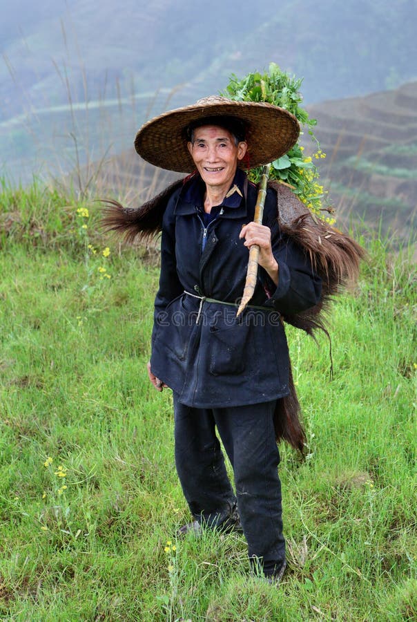 Chinese peasant shepherd wearing cloak an animal skin, rural Chi