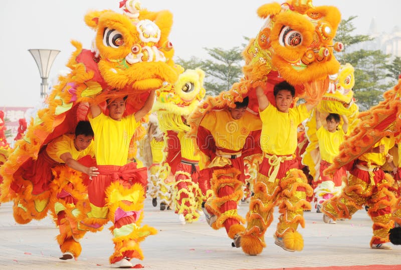 Chinese people playing lion dance