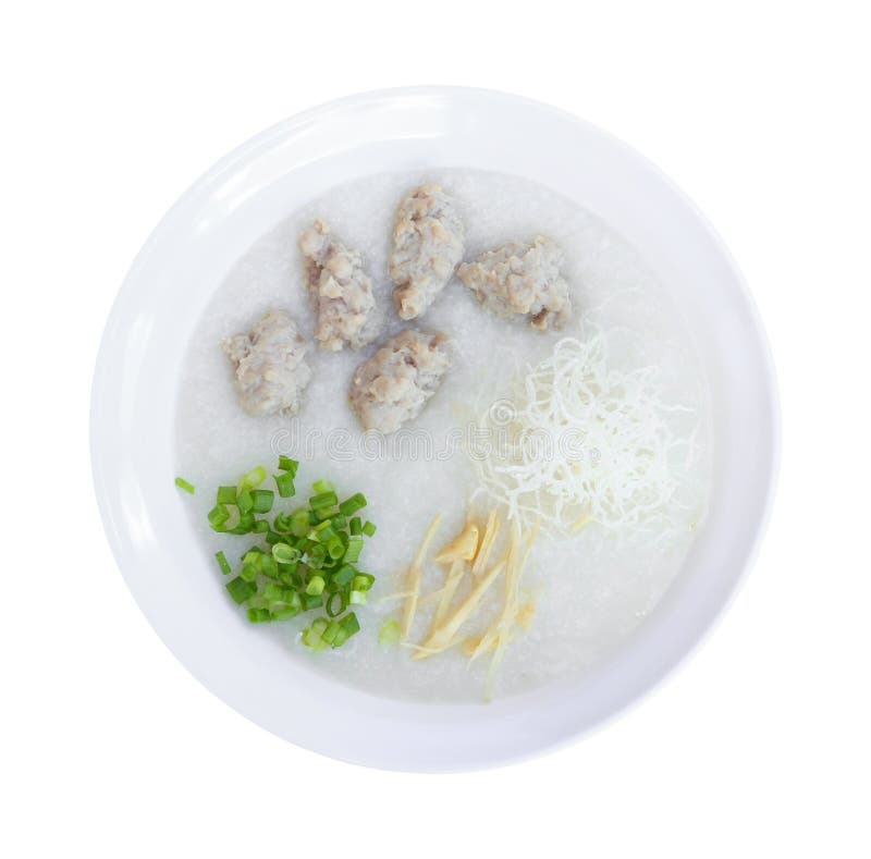 Chinese Pork Rice Porridge with Onion Ginger Rice Noodle Stock Photo