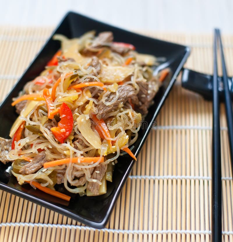 Chinese Rce Noodles Meat Vegetables Stock Photos Free & RoyaltyFree