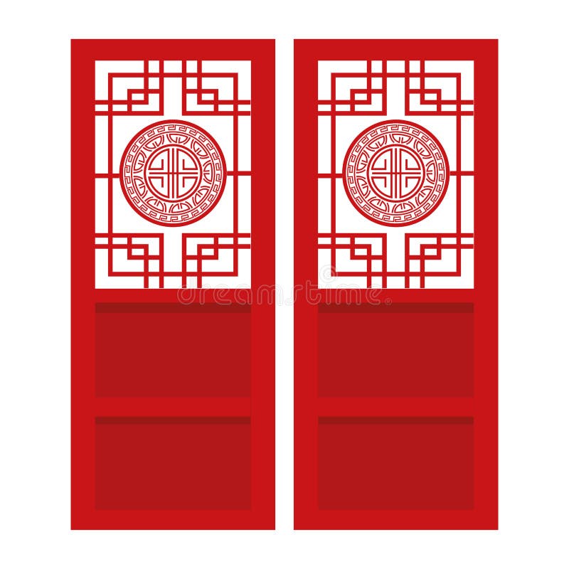 Chinese Red Doors Decorative Icon Stock Vector Illustration of