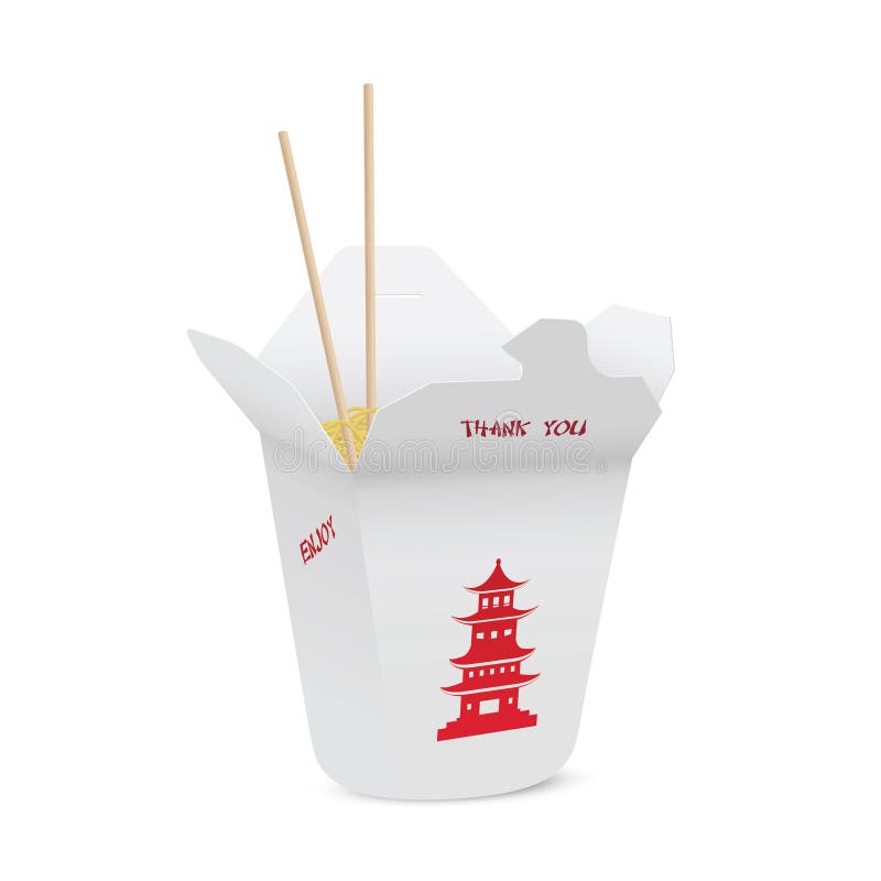 Chinese restaurant opened take out box stock illustration