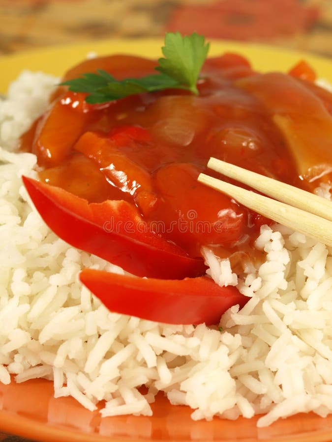 Rice with sauce, closeup stock image. Image of gourmet 25167399