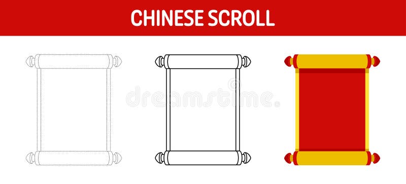 chinese-scroll-tracing-and-coloring-worksheet-for-kids-stock-vector