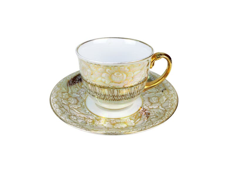 Chinese set of tea cups on white background