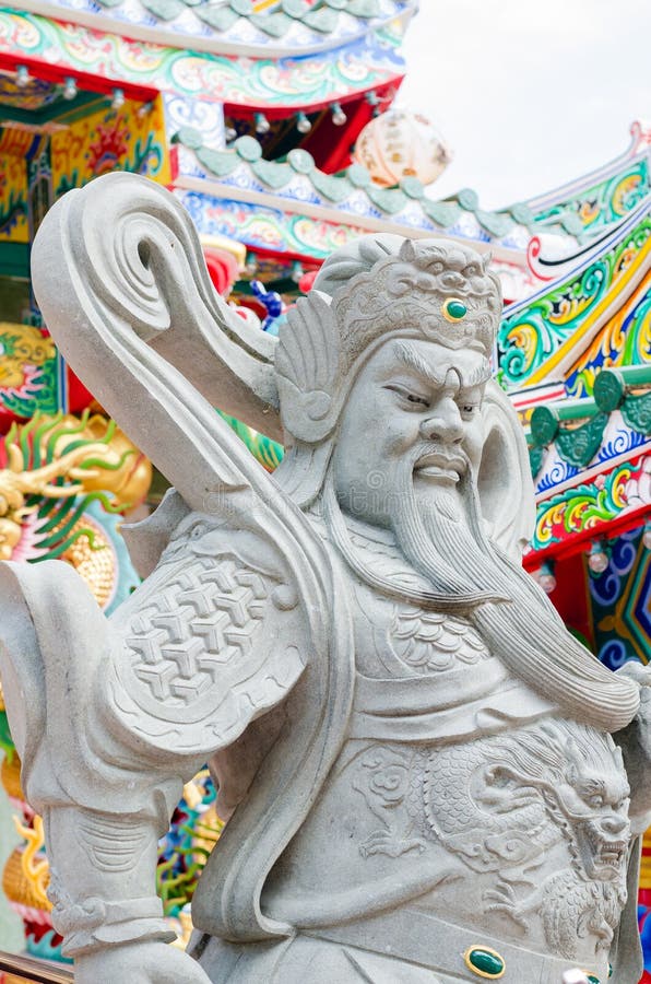 The Stone Statue of Guan Yu at Outside of Chinese Shrine. Stock Image