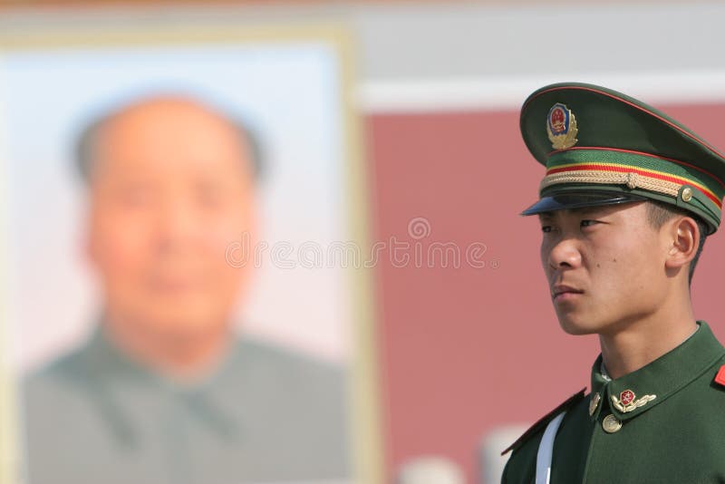 Chinese solider standing guard Tiananmen Square beijing