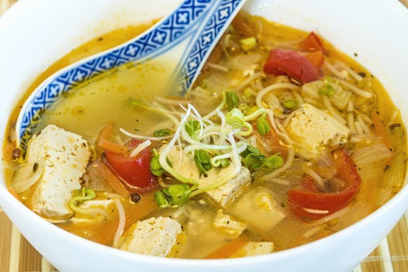 Chinese soup with tofu stock photo. Image of sprouts - 52389862