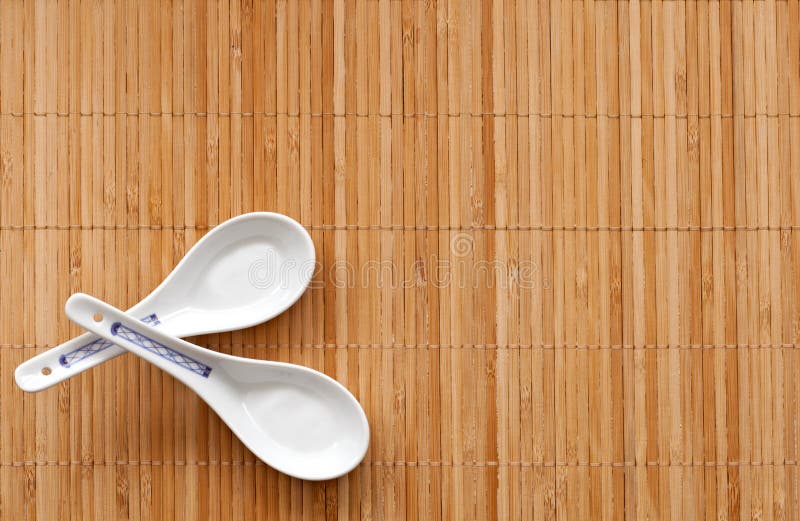 Chinese Spoons on the Straw Mat Stock Image Image of cuisine, table