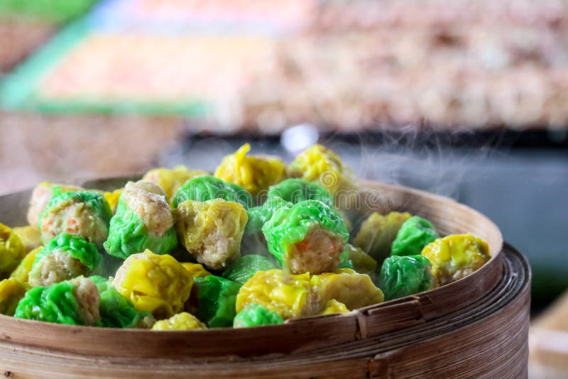 Chinese steamed dumpling on street food famous in pattaya city stock photos Chinese steamed dumpling on street food famous in pattaya city stock photos