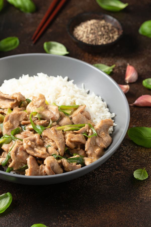 Chinese Stir Fry Pork with Ginger Sauce, Garlic and Spring Onion. Asian
