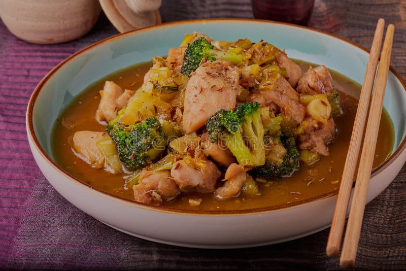 Chinese Stir-fry with a Sweet Sauce. Stock Image - Image of seeds