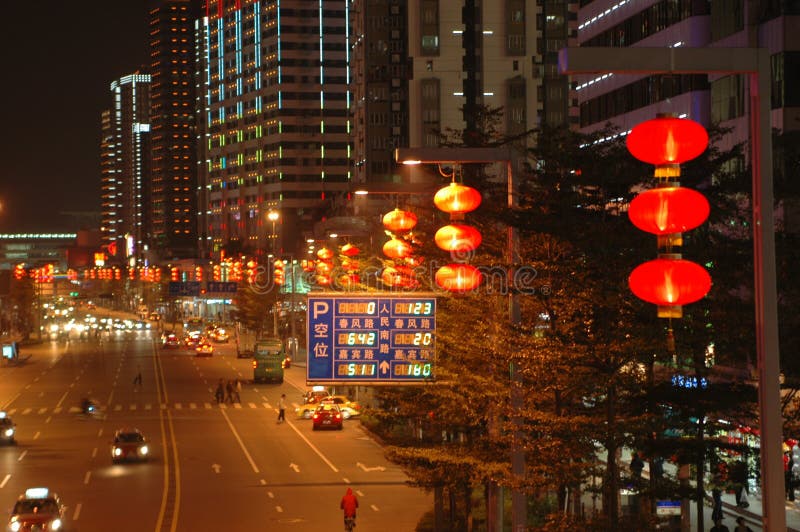 Chinese street with red lantern