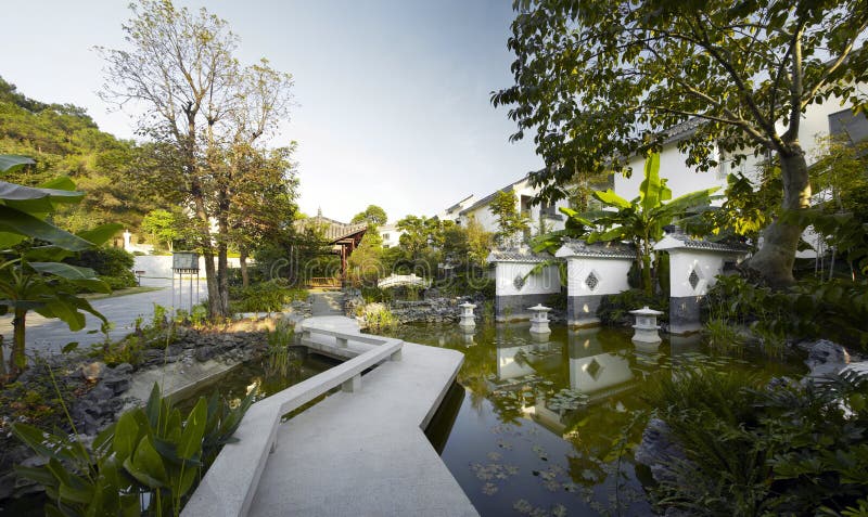 Chinese-style garden stock photo. Image of grass, exterior - 24187466