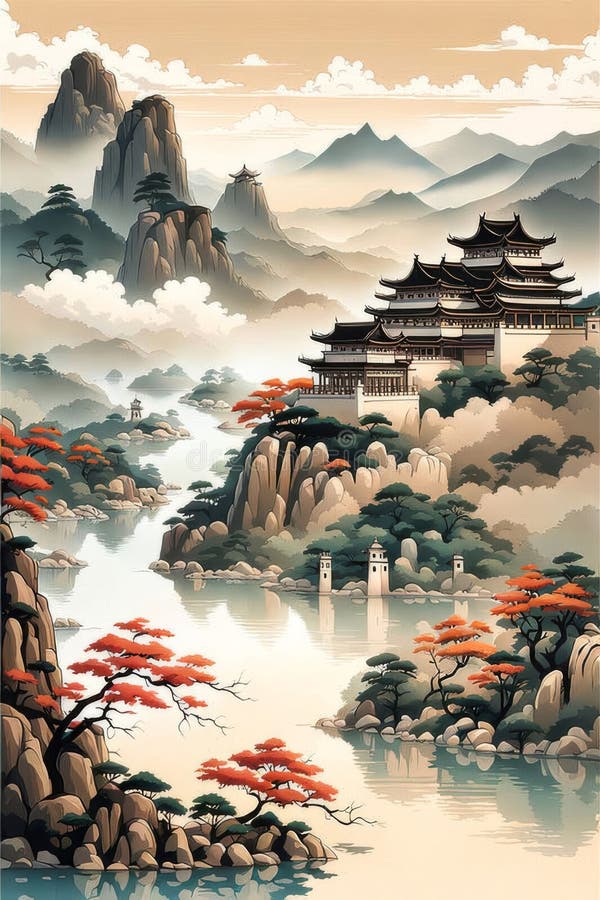 A Chinese Style Landscape Painting Keywords Stock Illustration Illustration of orient, chinese