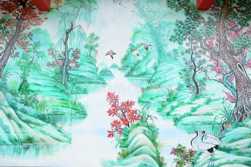 Chinoiserie Sunrise Painting Wallpaper Chinese Landscape Wall 