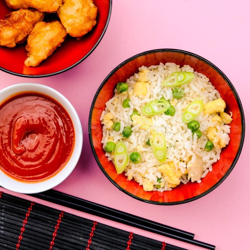 Chinese Style Sweet and Sour Fried Chicken with Rice Stock Image ...