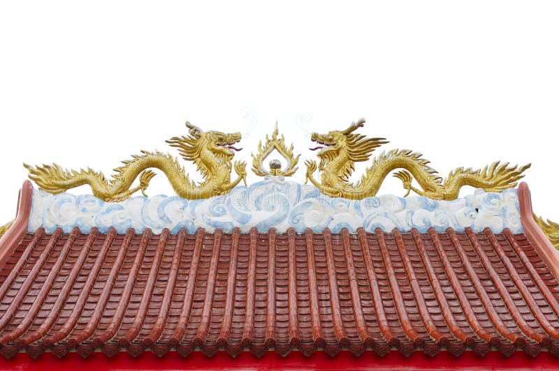 Chinese style twin golden dragons on the roof