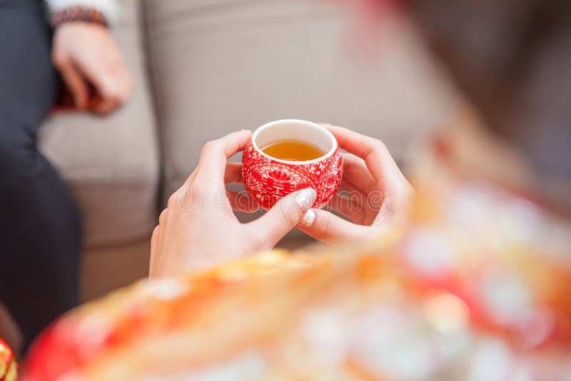Chinese Tea Ceremony Cups in Wedding Day Stock Image Image of