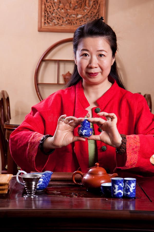 Chinese Tea Lady, Traditionally Dressed Stock Image Image of