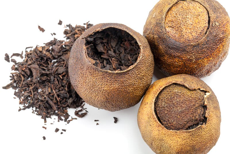 Puerh. Chinese Tea in Dried Mandarin Stock Photo Image of container