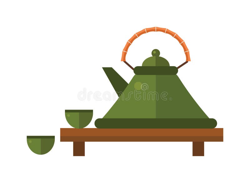 Chinese Tea Vector Symbols. Traditional Eastern Teapot and Teacups on