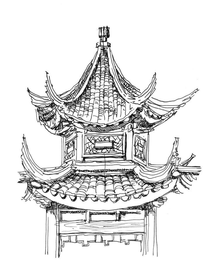 Pagoda japan hand drawing Black and White Stock Photos & Images - Alamy