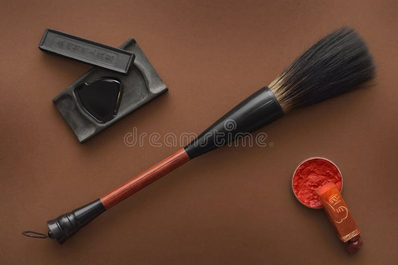 Chinese tools for painting with paintbrushes ink stone and stamp