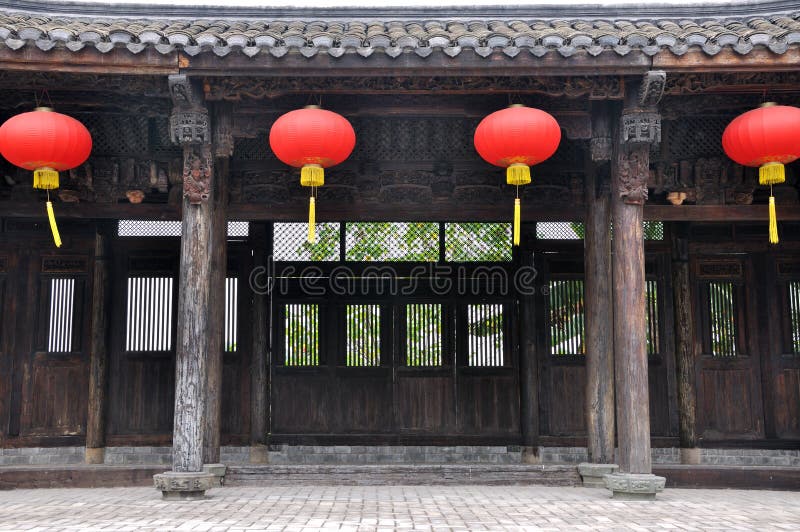 Chinese traditional architecture and red lantern