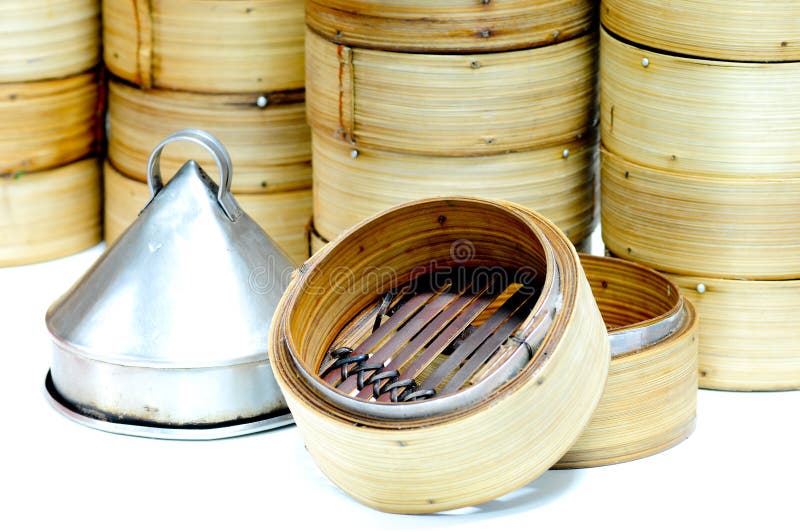 Chinese Traditional Bamboo for steaming Dimsum in Thailand. Dimsum restaurant stock images, royalty-free photos and pictures