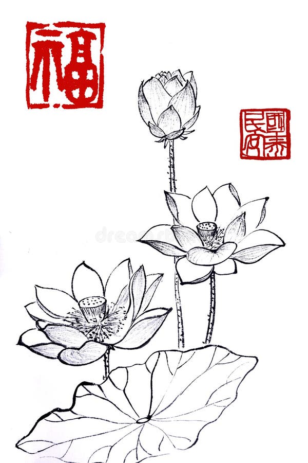 Chinese traditional distinguished gorgeous decorative hand-painted ink-water lily