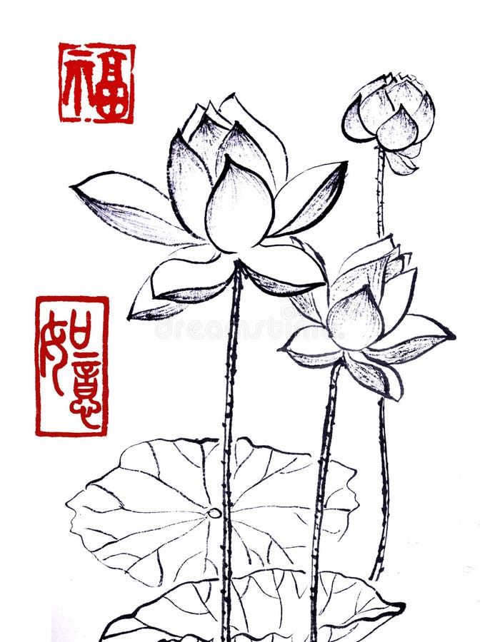 Chinese traditional distinguished gorgeous decorative hand-painted ink-water lily