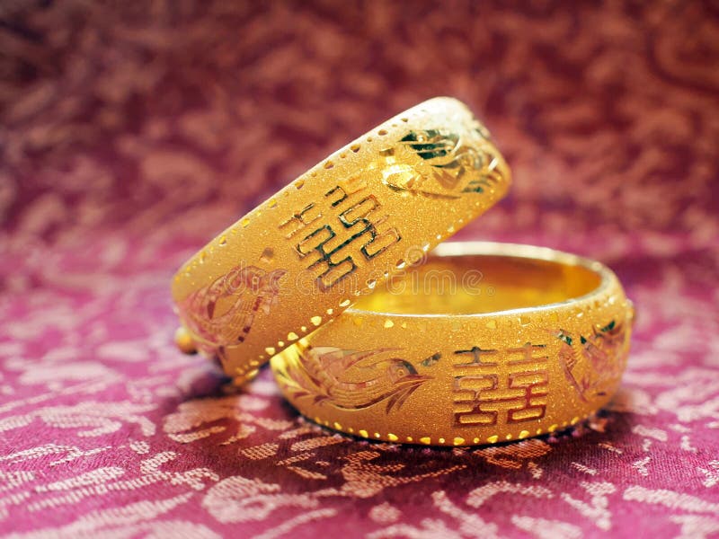 Chinese Traditional Wedding Gold Bangles Stock Image - Image of engrave ...