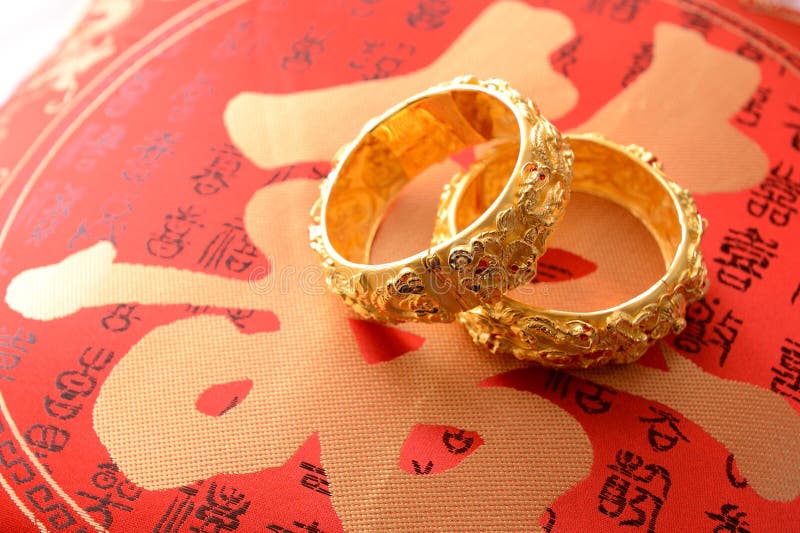 Chinese Traditional Wedding Gold Bangles Stock Image - Image of engrave ...