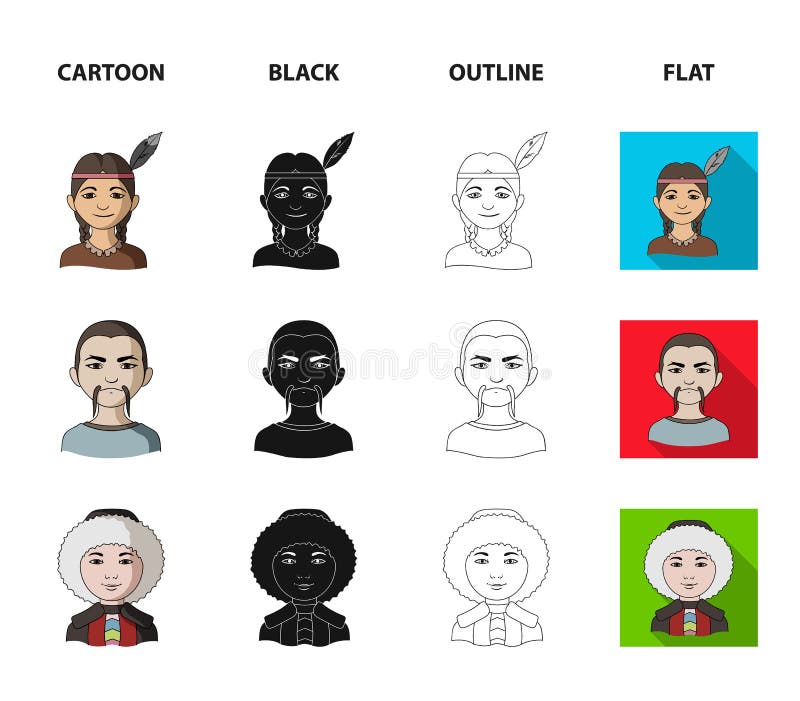 Chinese, ukrainian, russian, eskimo. Human race set collection icons in cartoon,black,outline,flat style vector symbol vector illustration Chinese, ukrainian, russian, eskimo. Human race set collection icons in cartoon,black,outline,flat style vector symbol vector illustration