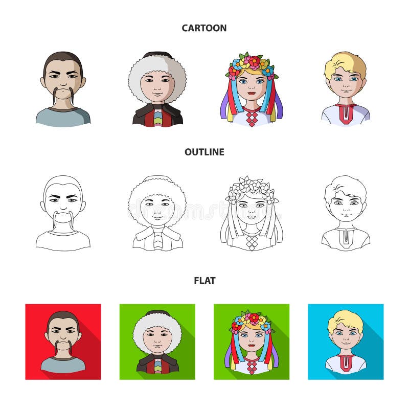 Chinese, ukrainian, russian, eskimo. Human race set collection icons in cartoon,outline,flat style vector symbol stock vector illustration Chinese, ukrainian, russian, eskimo. Human race set collection icons in cartoon,outline,flat style vector symbol stock vector illustration