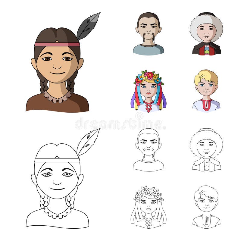 Chinese, ukrainian, russian, eskimo. Human race set collection icons in cartoon,outline style vector symbol stock vector illustration Chinese, ukrainian, russian, eskimo. Human race set collection icons in cartoon,outline style vector symbol stock vector illustration