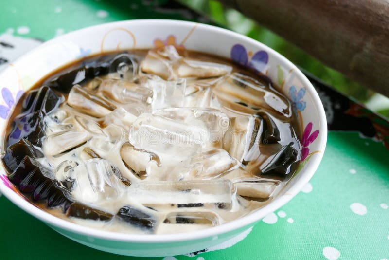 Chinese Vegetable Black Jelly with Milk and Ice Stock Image Image of herb, sugar 59495249