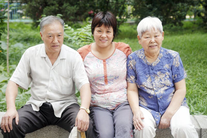 Chinese woman with her parents