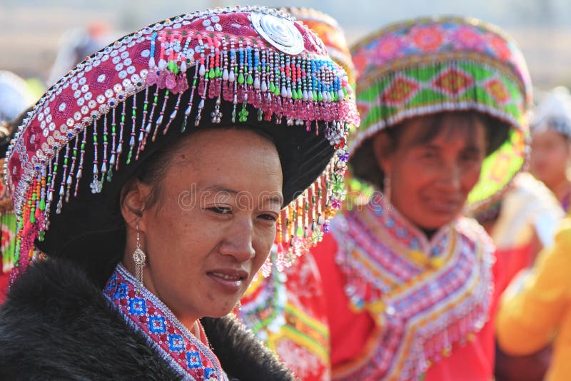 Chinese woman in traditional Miao attire during the Heqing Qifeng Pear Flower festival royalty free stock photos Chinese woman in traditional Miao attire during the Heqing Qifeng Pear Flower festival royalty free stock photos