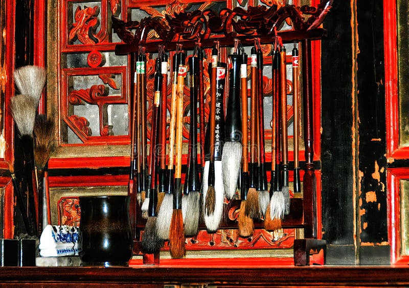 Chinese Writing Brushes and Inkstone on the Table Stock Photo Image of chop, grind 256335690