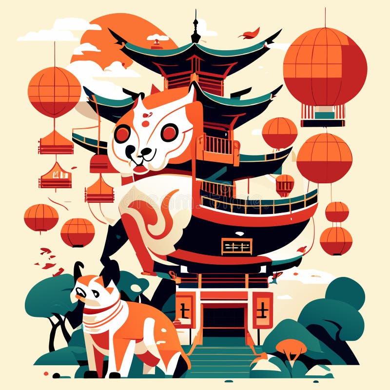 Chinese zodiac animals, vector illustration in flat cartoon style. Year of the Tiger. generative AI vector illustration