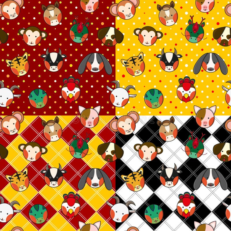 Chinese Zodiac Background Set Stock Vector Illustration of diamond